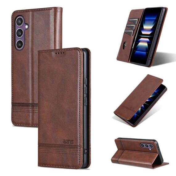 Per Samsung Galaxy S24+ 5G AZNS custodia magnetica in pelle di vitello con vibrazione (marrone scuro)