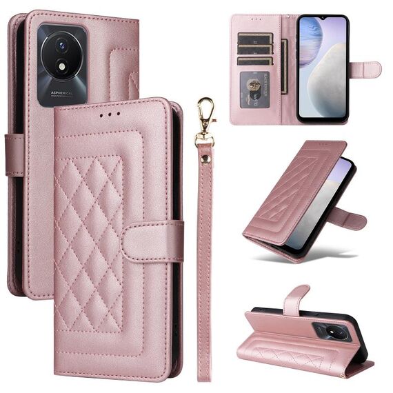 Custodia per cellulare in pelle con reticolo di diamanti per vivo Y02 (oro rosa)