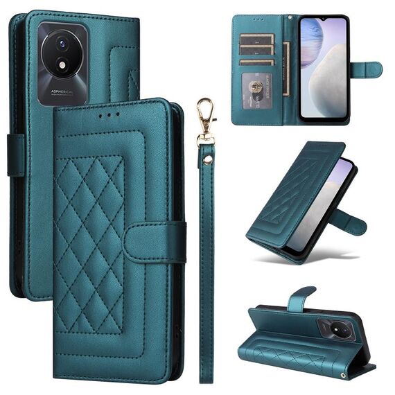 Custodia per cellulare in pelle con reticolo di diamanti per vivo Y02 (verde)