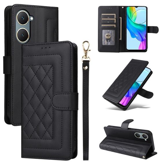 Custodia per cellulare in pelle con reticolo di diamanti per vivo Y03 (nera)