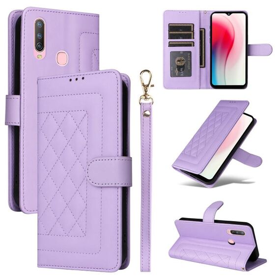 Per vivo Y3 / Y17 Custodia per cellulare in pelle con reticolo diamantato (viola chiaro)