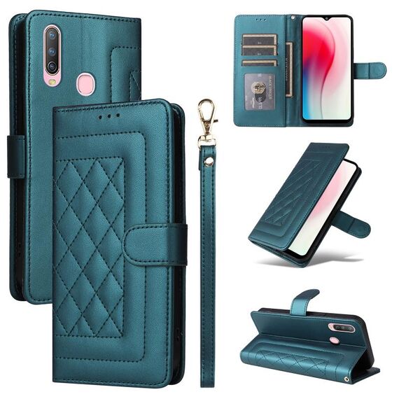 Custodia per cellulare in pelle con reticolo diamantato per vivo Y3 / Y17 (verde)