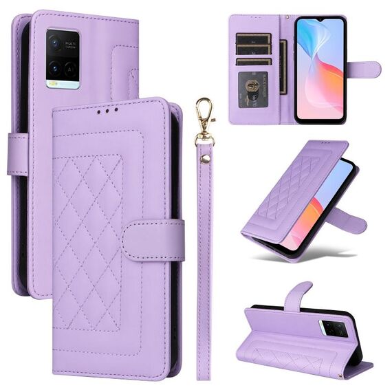 Per vivo Y21 / Y33s Custodia a vibrazione in pelle con reticolo diamantato (viola chiaro)