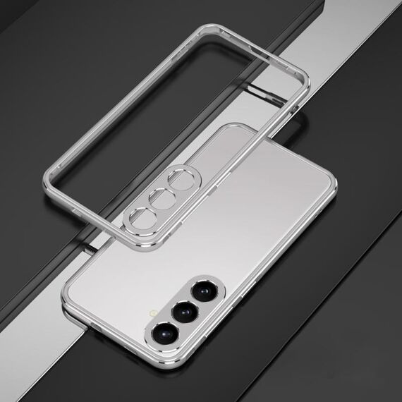 Per Samsung Galaxy S24+ 5G Serie Aurora Protezione per lenti + Custodia per telefono con struttura in metallo (Argento)