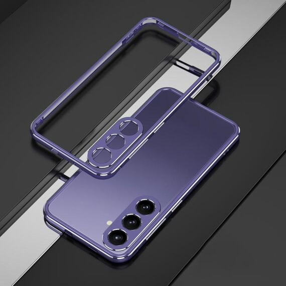 Per Samsung Galaxy S24+ 5G Proteggi lente serie Aurora + Custodia per telefono con struttura in metallo (viola argento)