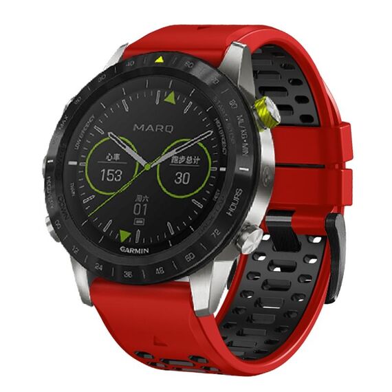 Per cinturino in silicone bicolore Garmin Fenix ​​7 da 22 mm con tre file di fori (rosso nero)