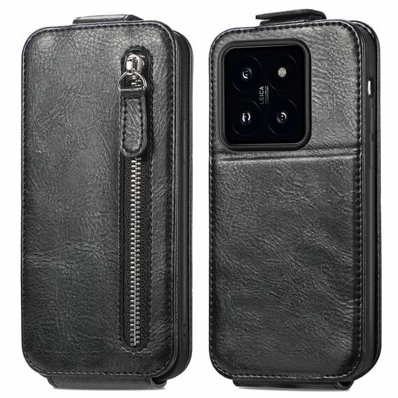 Per Xiaomi 14 Pro Custodia per telefono in pelle con cerniera verticale a portafoglio con cerniera (nera)