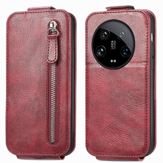 Custodia per telefono in pelle con chiusura verticale a portafoglio Ultra Zipper per Xiaomi 14 (rossa)