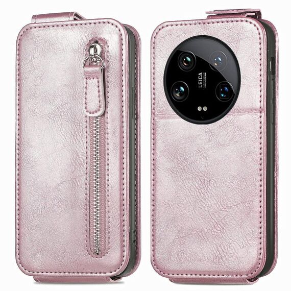 Per Xiaomi 14 Custodia per cellulare in pelle con portafoglio Ultra Zipper verticale (rosa)