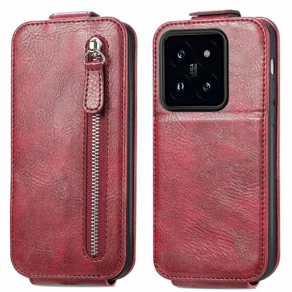 Per Xiaomi 14 Custodia per cellulare in pelle con chiusura verticale a portafoglio con cerniera (rossa)