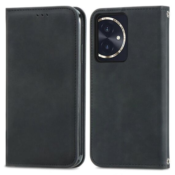 Per Honor 100 Custodia per telefono in pelle con vibrazione magnetica retrò Skin Feel (nera)