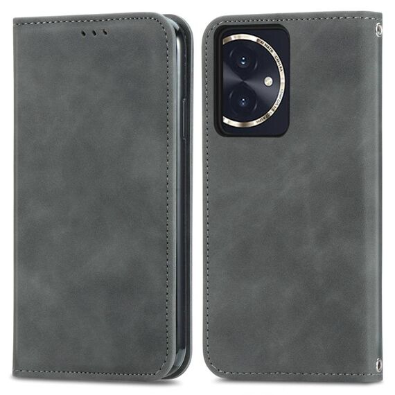 Per Honor 100 Custodia per telefono in pelle con vibrazione magnetica retrò Skin Feel (grigio)