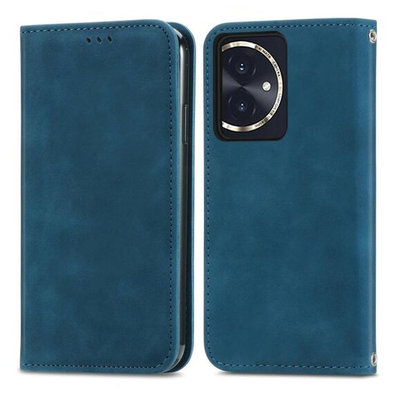 Per Honor 100 Custodia per telefono in pelle con vibrazione magnetica retrò Skin Feel (blu)