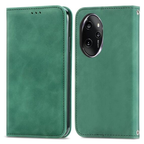 Per Honor 100 Pro Custodia per telefono in pelle con vibrazione magnetica retrò Skin Feel (verde)