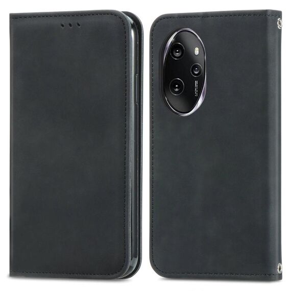 Per Honor 100 Pro Custodia per telefono in pelle con vibrazione magnetica retrò Skin Feel (nera)