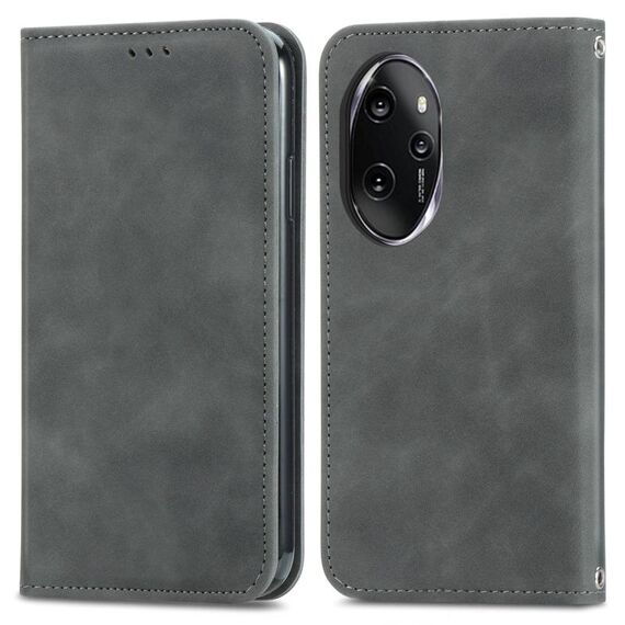 Per Honor 100 Pro Custodia per telefono in pelle con vibrazione magnetica retrò Skin Feel (grigio)