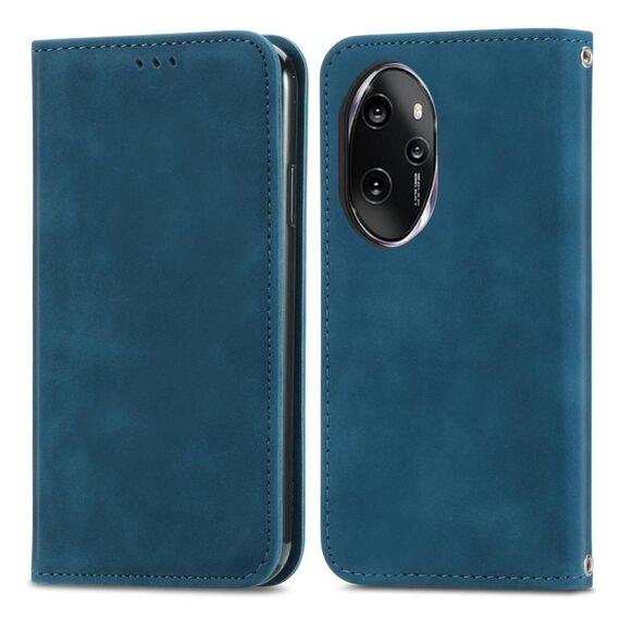 Per Honor 100 Pro Custodia per telefono in pelle con vibrazione magnetica retrò Skin Feel (blu)