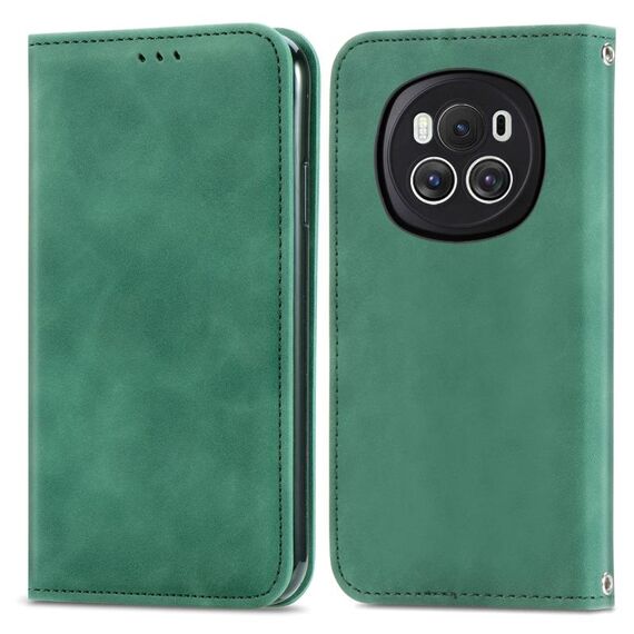 Per Honor Magic6 Custodia per telefono in pelle con vibrazione magnetica retrò Skin Feel (verde)