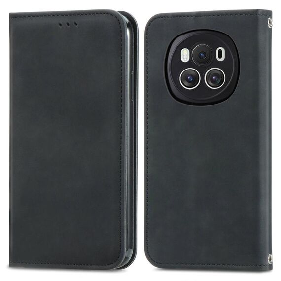 Per Honor Magic6 Custodia per telefono in pelle con vibrazione magnetica retrò Skin Feel (nera)