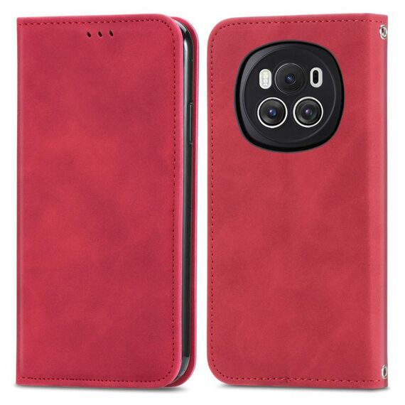 Custodia per telefono in pelle con vibrazione magnetica retro Skin Feel per Honor Magic6 (rossa)