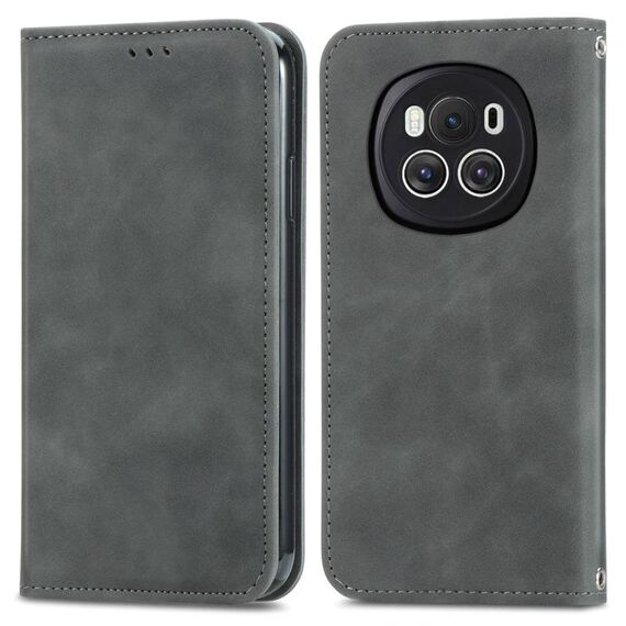 Per Honor Magic6 Custodia per telefono in pelle con vibrazione magnetica retrò Skin Feel (grigio)
