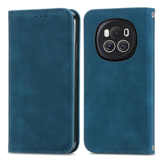 Per Honor Magic6 Custodia per telefono in pelle con vibrazione magnetica retrò Skin Feel (blu)