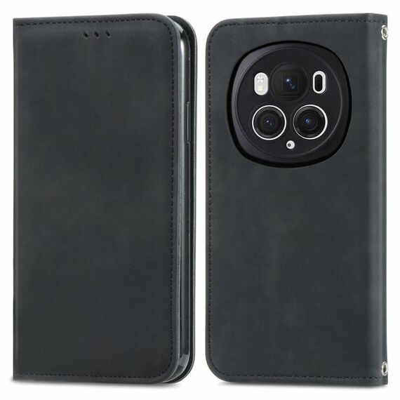 Per Honor Magic6 Pro Custodia per telefono in pelle con vibrazione magnetica retrò Skin Feel (nera)