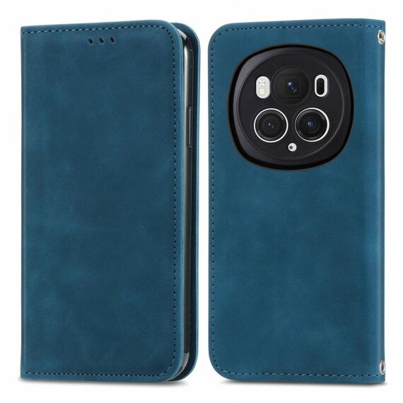 Per Honor Magic6 Pro Custodia per telefono in pelle con vibrazione magnetica retrò Skin Feel (blu)