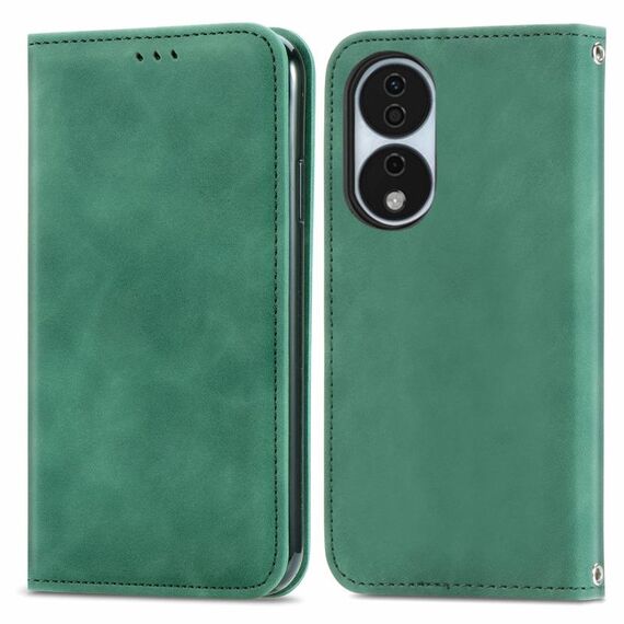 Custodia per telefono in pelle con vibrazione magnetica retrò Skin Feel per Honor X7b (verde)