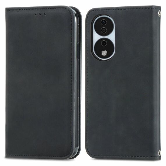 Per Honor X7b Custodia per telefono in pelle con vibrazione magnetica retrò Skin Feel (nera)