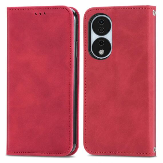 Custodia per telefono in pelle con vibrazione magnetica retrò Skin Feel per Honor X7b (rossa)