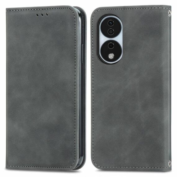 Per Honor X7b Custodia per telefono in pelle con vibrazione magnetica retrò Skin Feel (grigio)