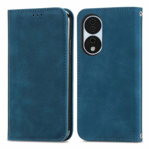 Per Honor X7b Custodia per telefono in pelle con vibrazione magnetica retrò Skin Feel (blu)
