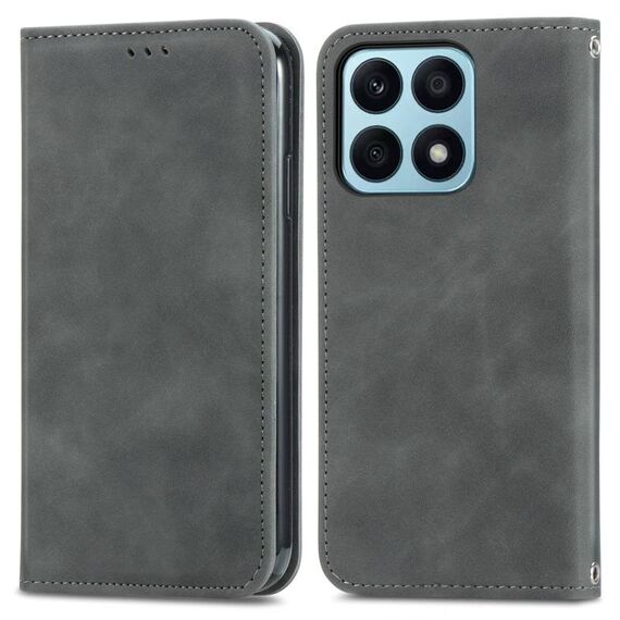 Custodia per telefono in pelle con vibrazione magnetica retrò per Honor X8b (grigio)