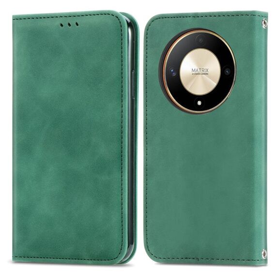 Custodia per telefono in pelle con vibrazione magnetica retrò Skin Feel per Honor X9b (verde)