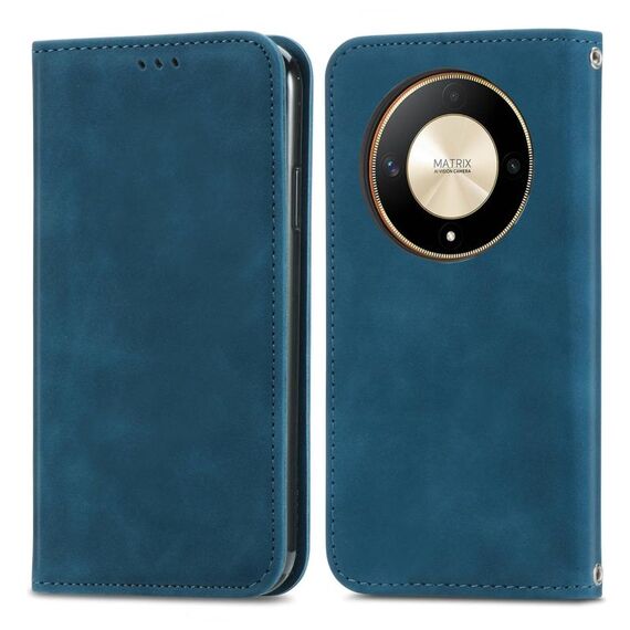 Per Honor X9b Custodia per telefono in pelle con vibrazione magnetica retrò Skin Feel (blu)