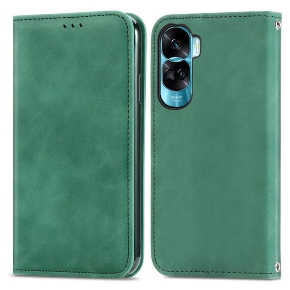 Custodia per telefono in pelle con vibrazione magnetica retrò Skin Feel per Honor X50i (verde)