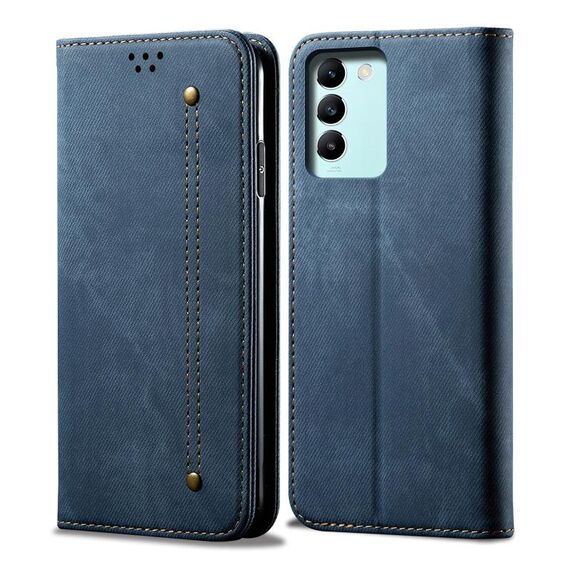 Custodia per telefono in pelle flip con texture denim IDN per vivo T3 / Y200E / Y100 (blu)