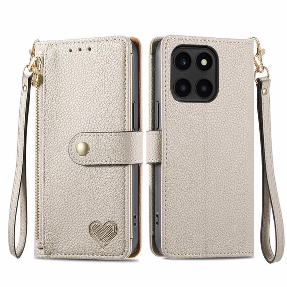 Custodia per telefono in pelle con cordino per cerniera Love X6a Love (grigio)