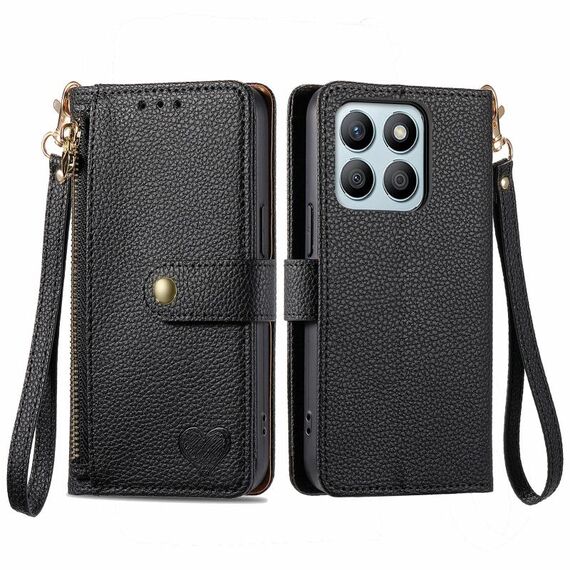 Per Honor X8B Love Custodia in pelle con cordino e cerniera (nera)
