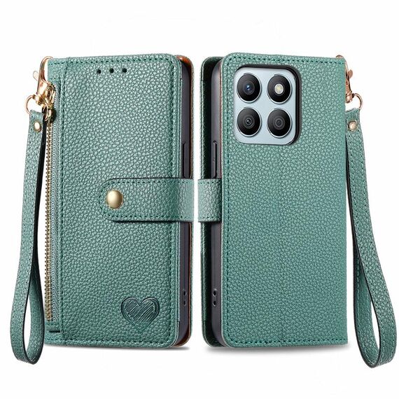 Custodia per telefono in pelle con cordino e cerniera per Honor X8B Love (verde)