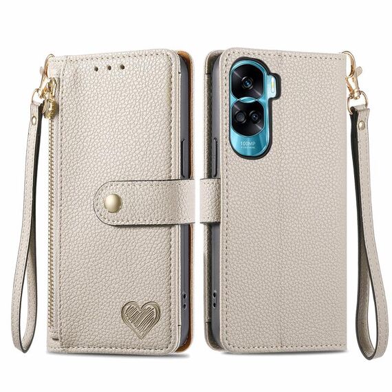 Per Honor X50i Love Custodia in pelle con cordino con cerniera (grigia)