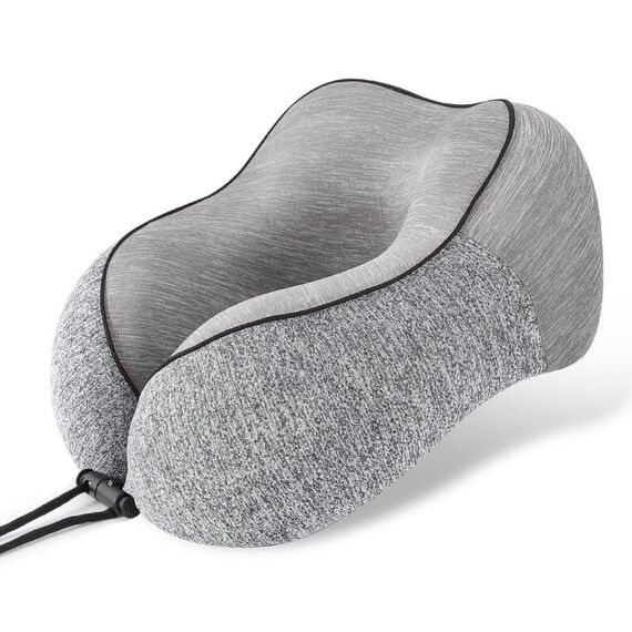 Cuscino a forma di U in memory foam di seta ghiacciata color block Cuscino portatile per la cura del collo per pisolini (grigio)