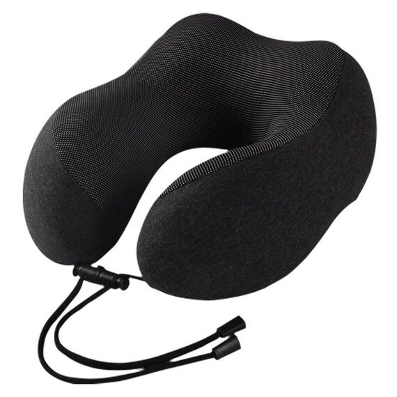 Cuscino portatile per la cura del collo da viaggio a forma di U in memory foam di cotone lavorato a maglia (grigio nero)