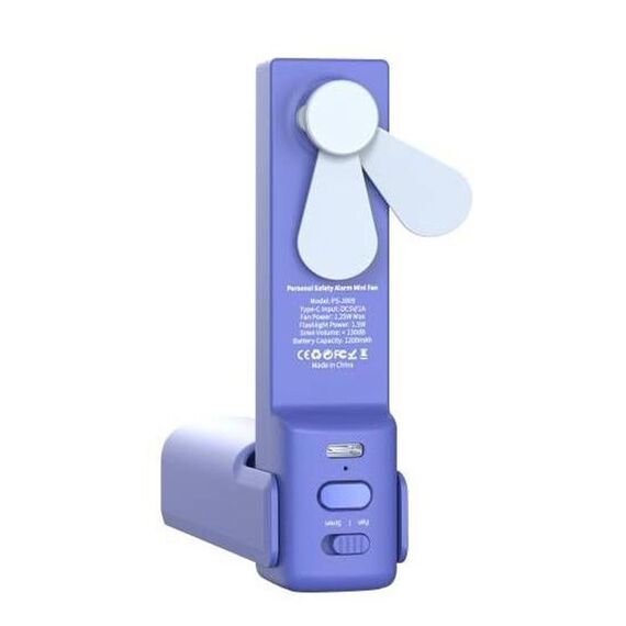 PS-J009 Mini ventilatore portatile pieghevole con cicalino luminoso 4 in 1 a LED con funzione Power Bank (blu navy)