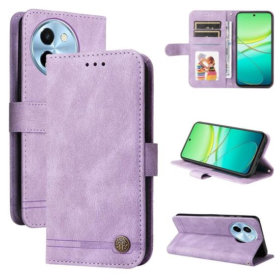 Per vivo Y38 5G / T3x 5G Global Skin Feel Life Tree Custodia in pelle con bottoni in metallo (Viola)