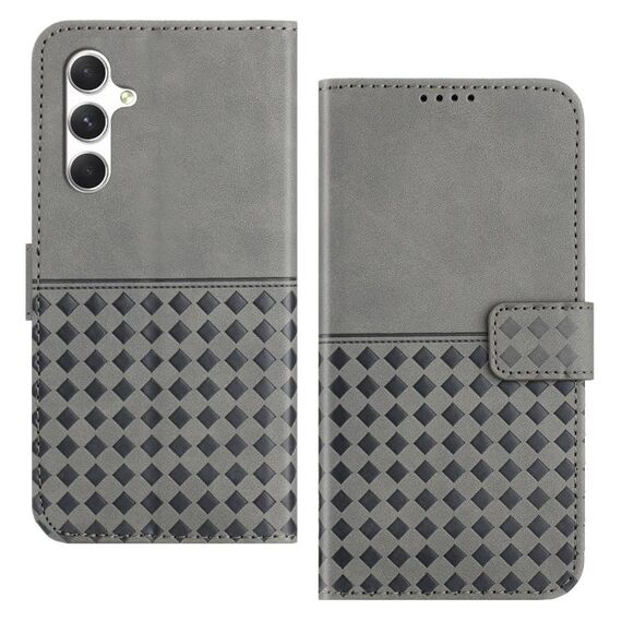 Custodia per telefono in pelle con blocco RFID in tessuto goffrato per Samsung Galaxy S24+ 5G (grigio)
