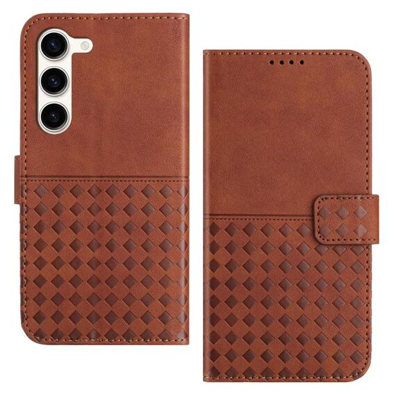 Custodia per telefono in pelle con blocco RFID intrecciato in rilievo per Samsung Galaxy S23+ 5G (marrone)