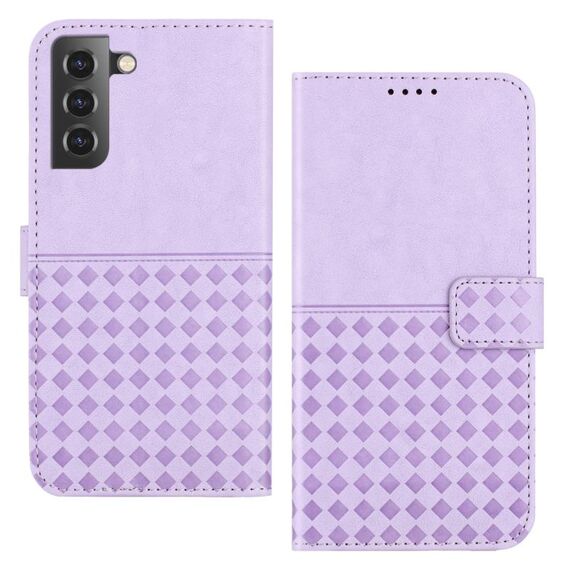 Custodia per telefono in pelle con blocco RFID in tessuto goffrato per Samsung Galaxy S22 5G (viola)