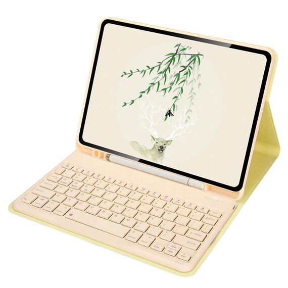Per Xiaomi Pad 5 / Pad 5 Pro Custodia in pelle per tablet con tastiera Bluetooth da 11 pollici con cappuccio rotondo e slot per penna (Giallo)